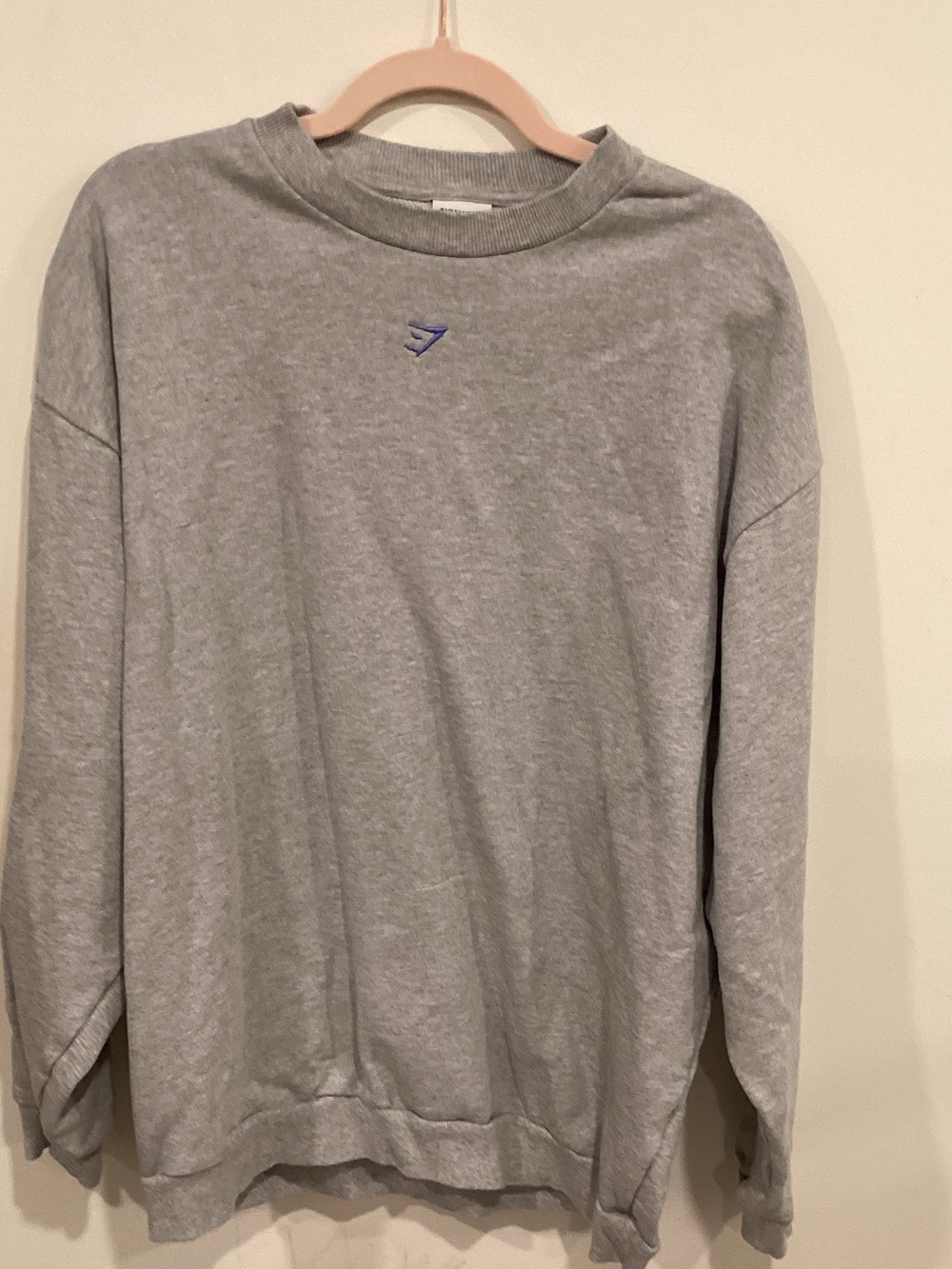 Gymshark Light Gray Crewneck Sweatshirt with Blue Logo